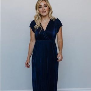 Athena Navy Pleated Dress